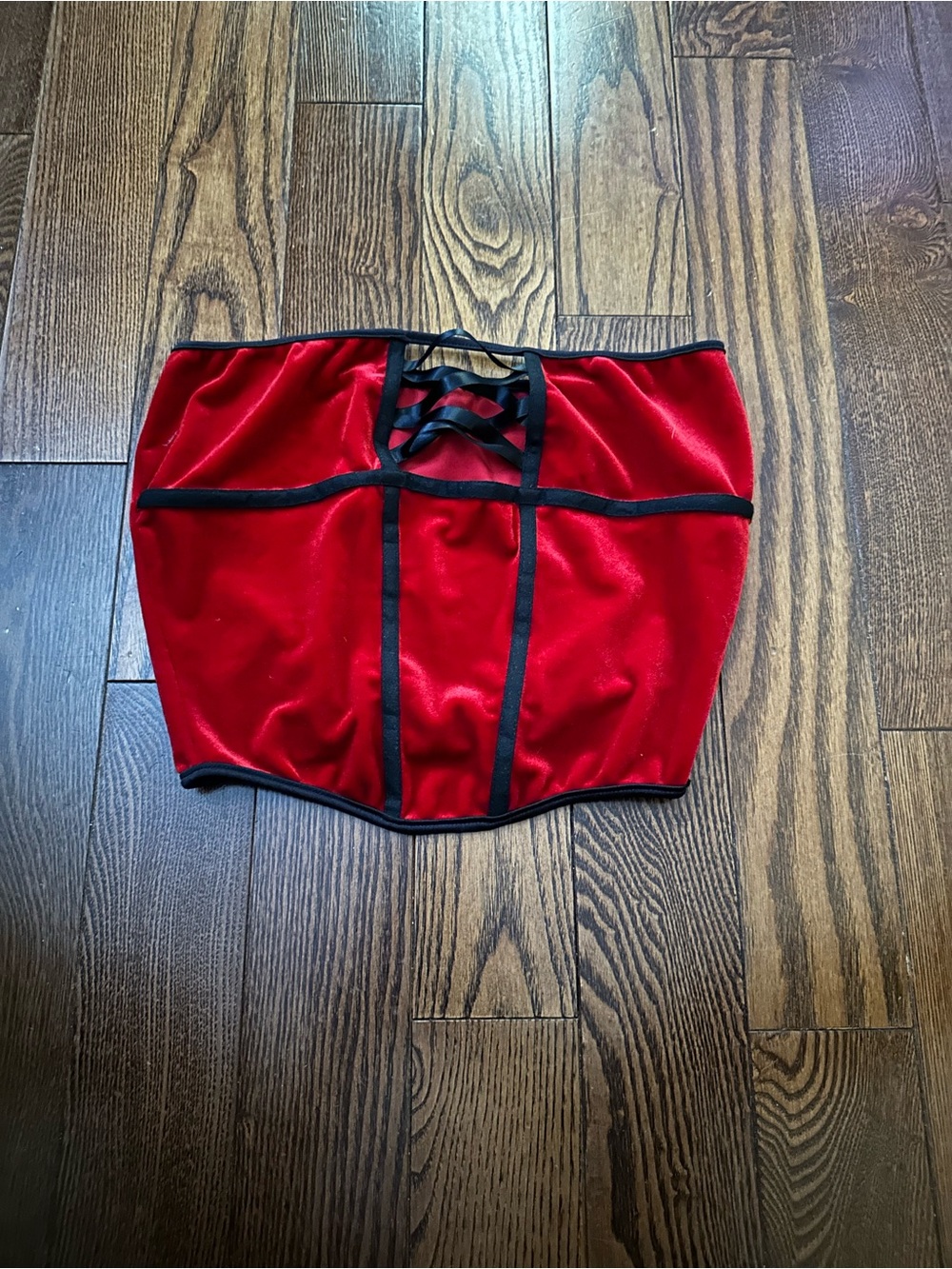Affordable Fashion Finds Red Velvet Strapless Lace-Up Crop Top